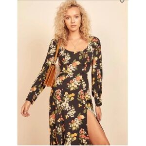 Reformation Alessi Floral Black Dress Size 2